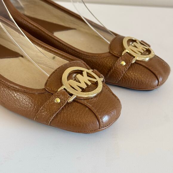 Michael Kors Signature Fulton Ballet Flat Shoes Womens 8.5 Brown Leather Slip On - Picture 4 of 10
